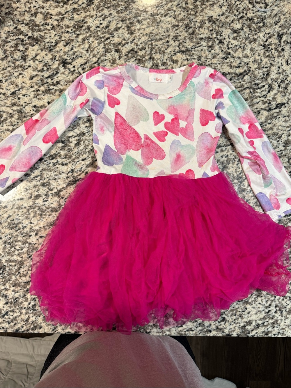 Girls Heart Print Top with Hot Pink Tulle Skirt